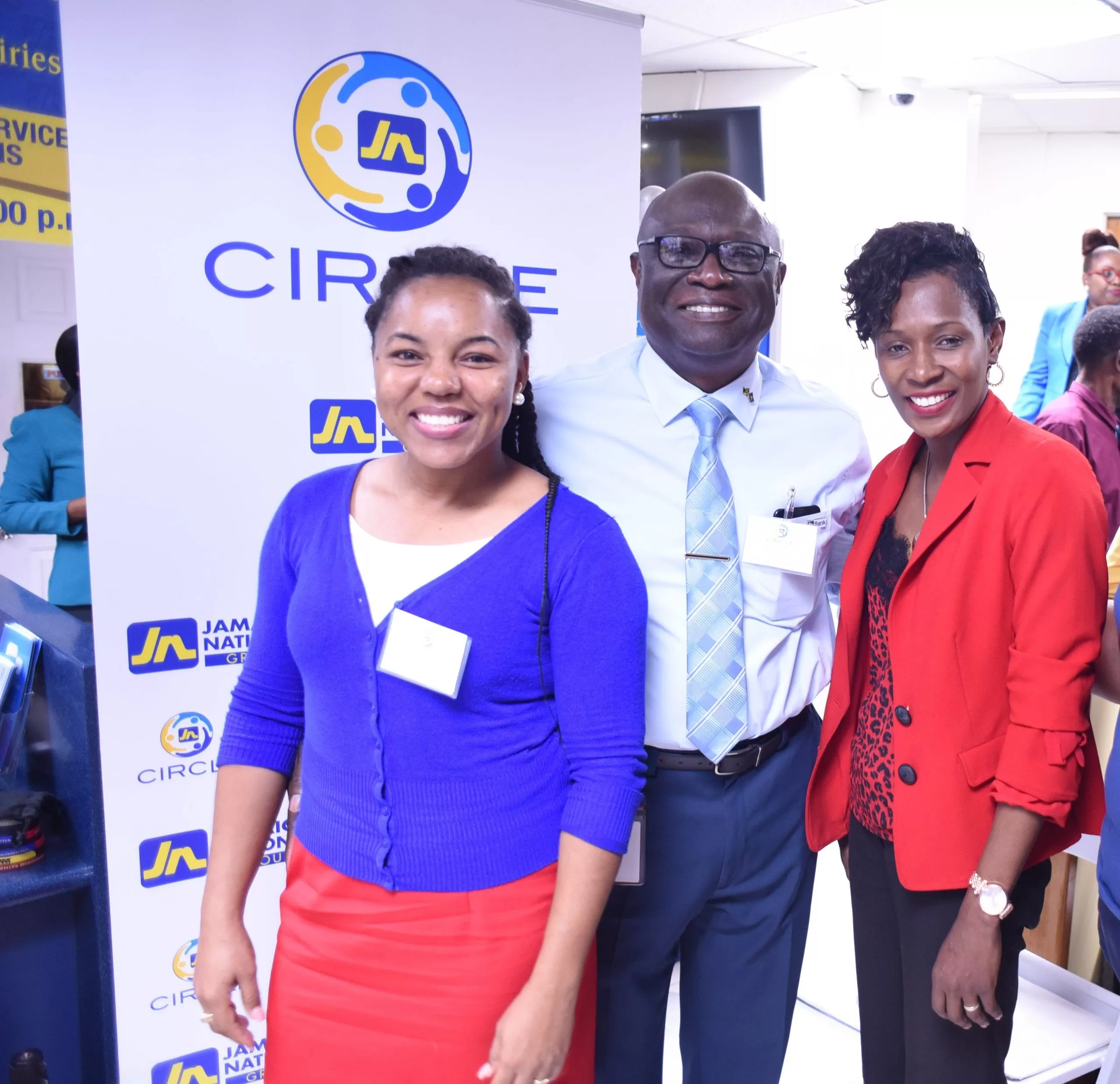 Councillor Andria Dehaney-Dinham (right), deputy mayor of Lucea takes a group photo with Denise Bennett (left), JN member and Canute Simpson, business relationship and sales manager, JN Bank, Savanna-La-Mar and Lucea at the inaugural meeting of the JN Circle, recently.